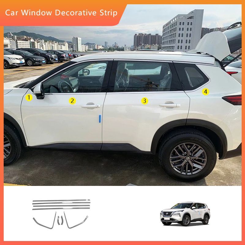 日産22-23年モデル エクストレイル 車窓装飾 ステンレス製 8ピースセット 車窓ガーニッシュ 取り付け簡単