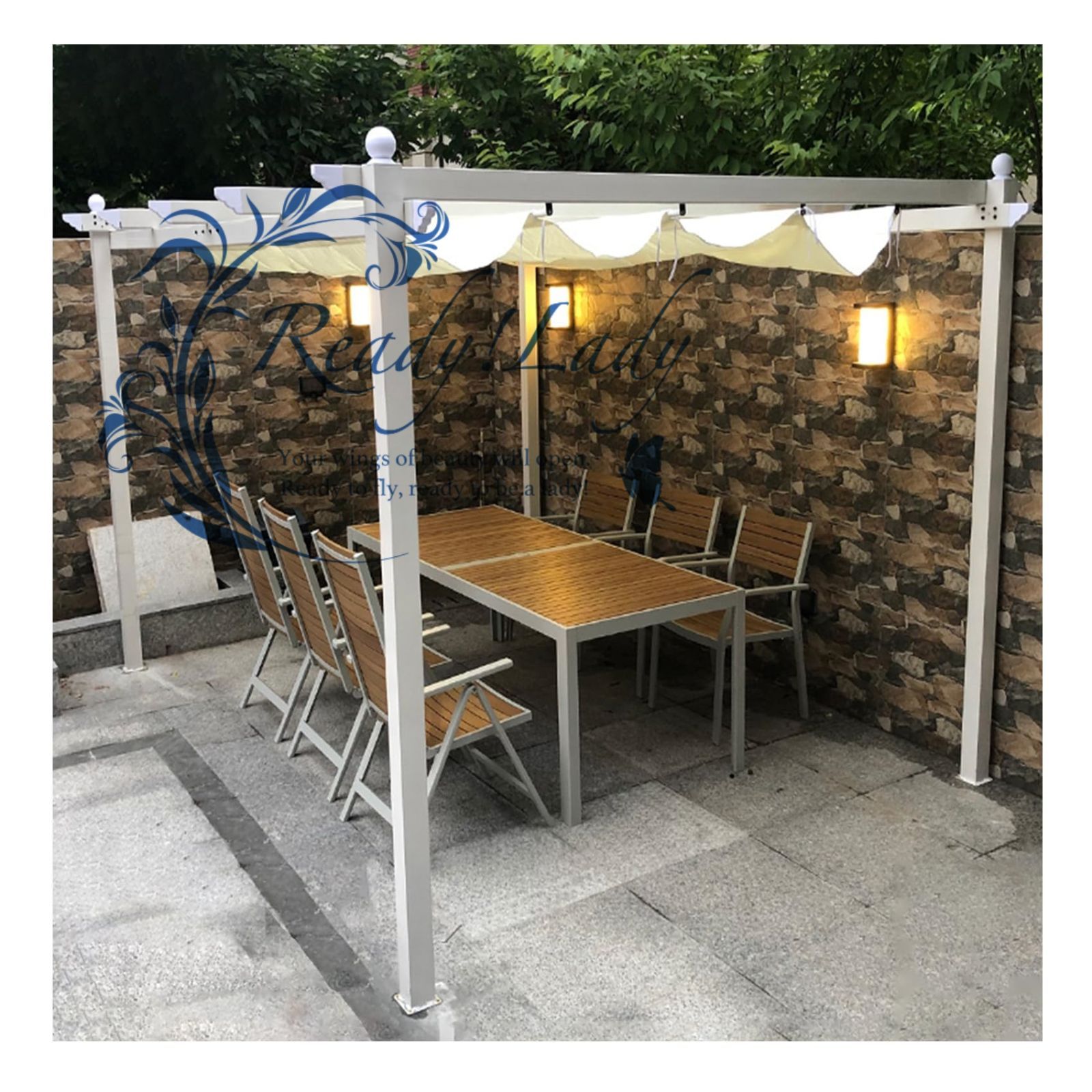 パーゴラ パーゴラ 組立キット ガゼボ 簡単設置 テラス屋根 diy キット パーゴラシェード ガゼボ パティオ アルミニウム パーゴラ ダブルサンシェードキャノピー付き 屋外 格納式 パーゴラ モダン 3*4m