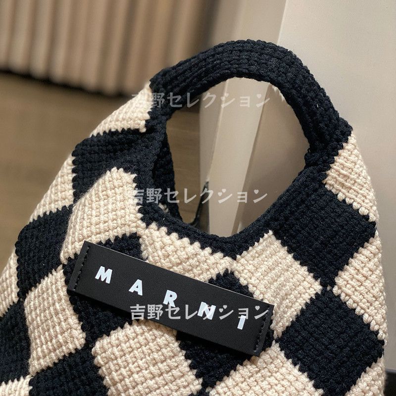 新品、未使用 MARNI MARKET DIAMOND マルニマーケット ファッション レディース バッグ ハンドバッグ スモールニットバッグ  ブラック×ベージュ - メルカリ