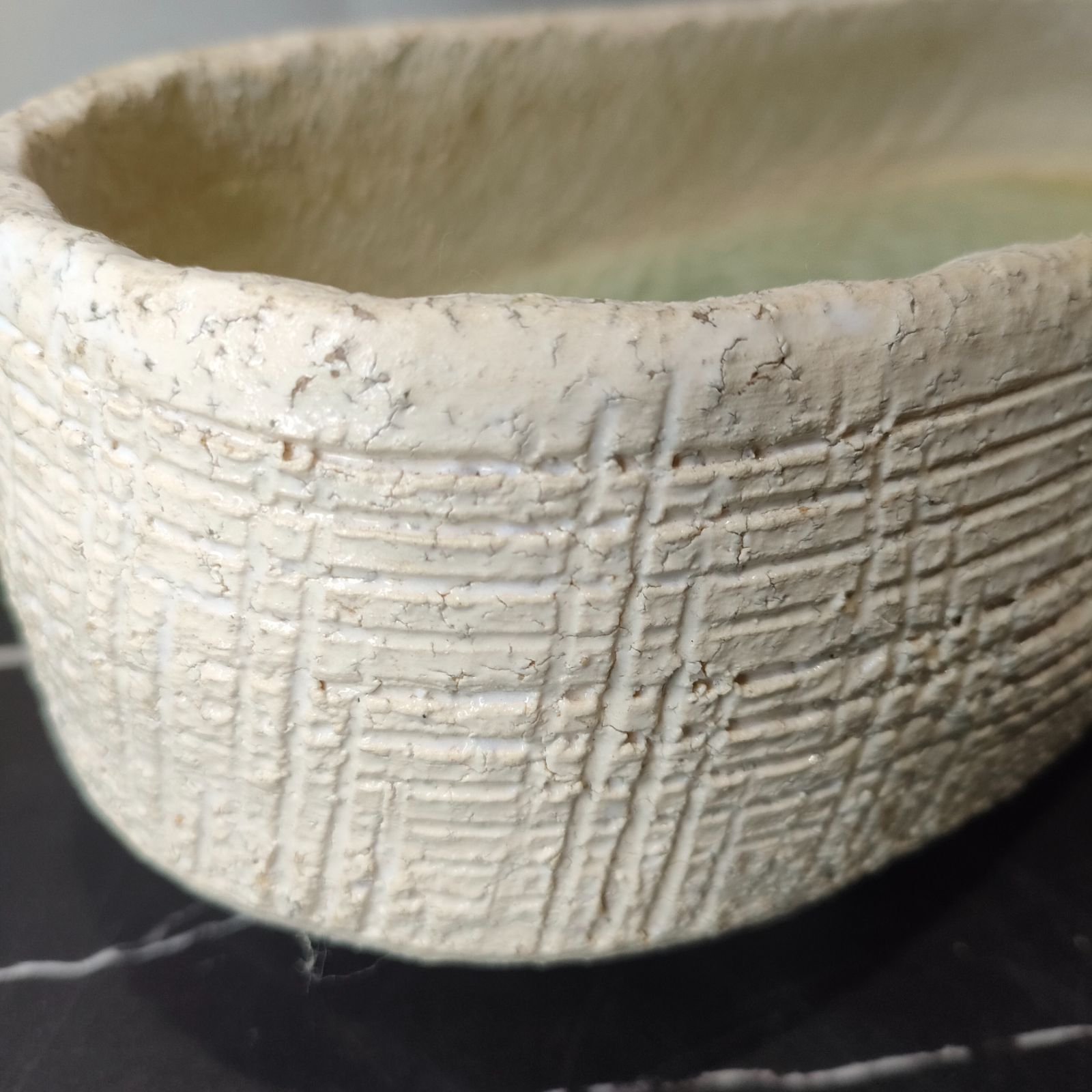 A 【美品・レア】楕円 花器 花瓶 華道 ガラス 変形 高台 足つき 陶器 