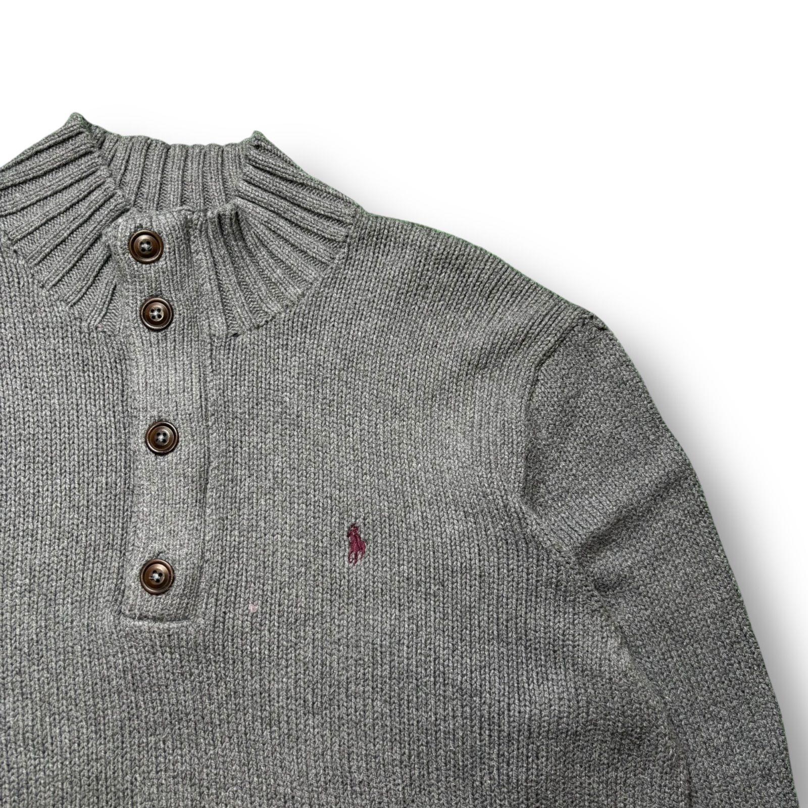 90s Polo by Ralph Lauren ヘンリーネック　ウールニット 90's Polo by Ralph Lauren Henry Neck Cotton Knit Sweater 【XXL