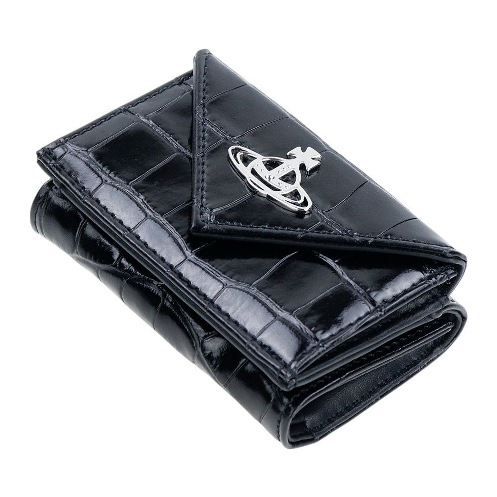 新品 未使用 Vivienne Westwood 折財布 黒 型押し エナメル ヴィヴィアンウエストウッド 財布 三つ折り Vivienne Westwood