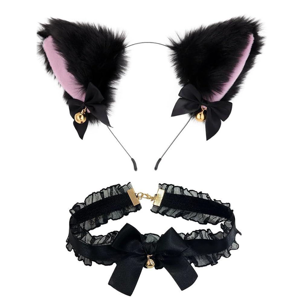 在庫セール】鈴付き リボン付き かわいい 2点セット ねこ耳 ねこみみ  