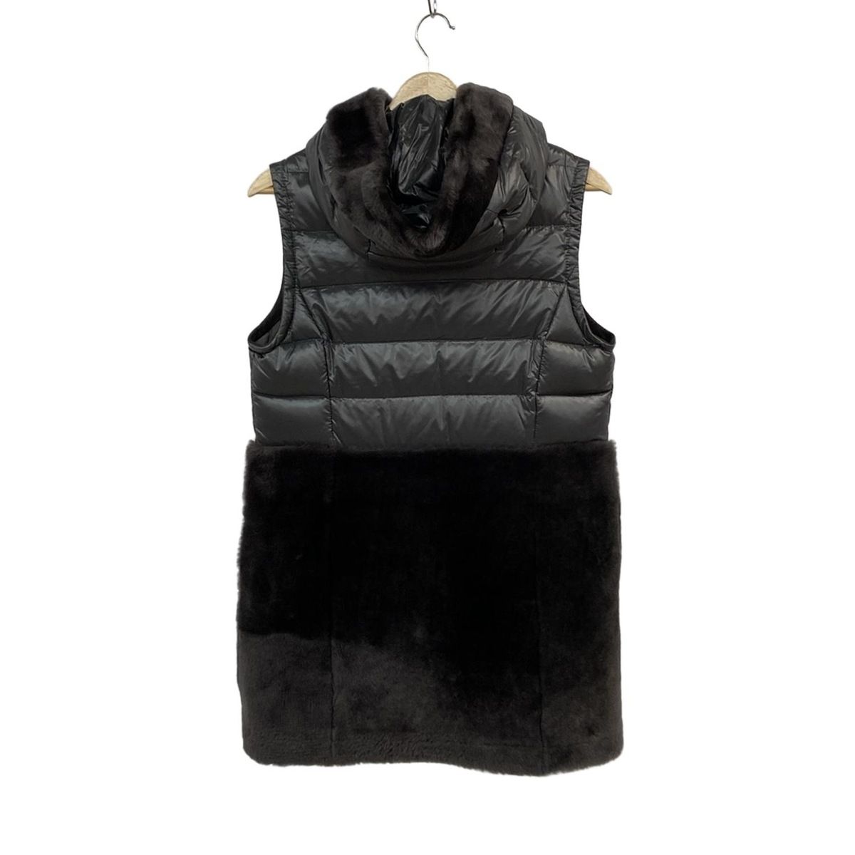 EMMETI エンメティ ダウンベスト サイズ36 S レディース - ダークグレー×ダークブラウン ロング丈|ムートン|フード付き|冬