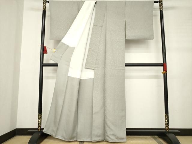 平和屋着物 お召 花蔦草文 茶鼠色 正絹 AABB5472ck