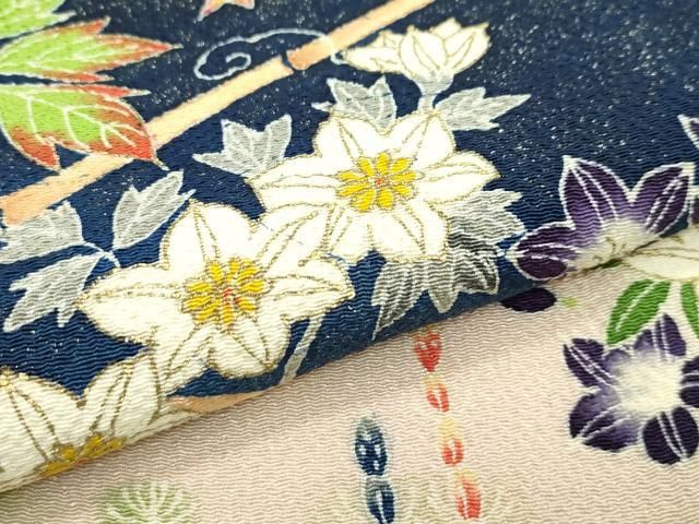 平和屋本店□極上 浦野理一 金彩友禅 色留袖 草花文 金彩 鬼しぼ縮緬