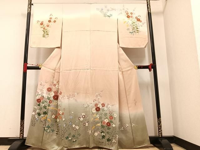 平和屋着物▽訪問着 単衣 草花文 金彩 そごう百貨店扱い 正絹 逸品