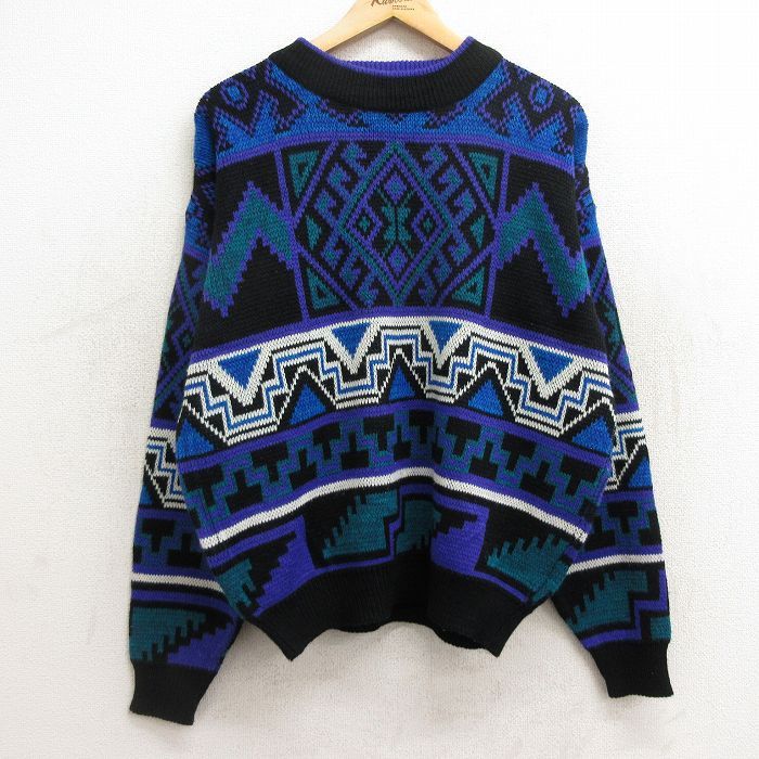 L/古着 TODAYS NEWS 長袖 セーター メンズ 90s アクリル ハイネック モックネック 黒他 ブラック 24sep20 中古 ニット トップス