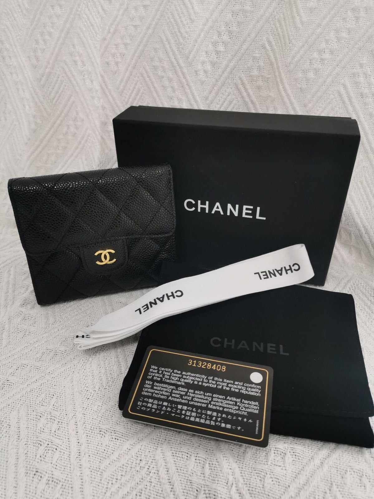 CHANEL マトラッセ 3つ折財布 ブラック ゴールド キャビアスキン