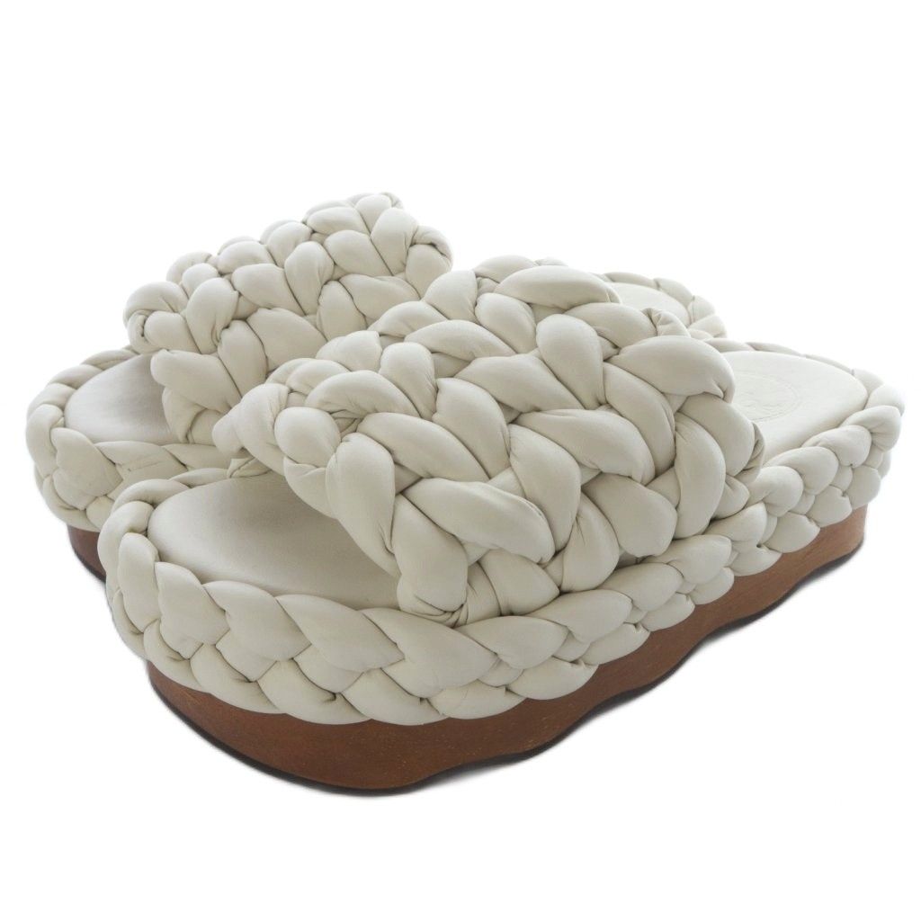 クロエ CHLOE WAVY SLIDES サンダル ミュール レザー 36 ベージュ