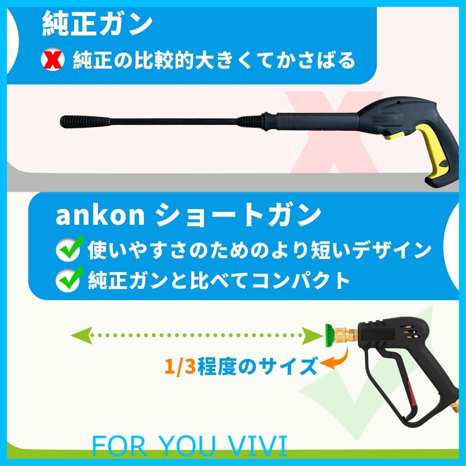 【人気商品】ankon ショートガン ケルヒャー対応 ケルヒャー ショートガン 真鍮 高圧洗浄ショートガン ケルヒャーノズル 高圧洗浄機ガンノズル 洗車 ショートガン 高圧 ケルヒャー（Karcher）KシリーズK2 K3 K4 K5 K6 K7 JTKに対応