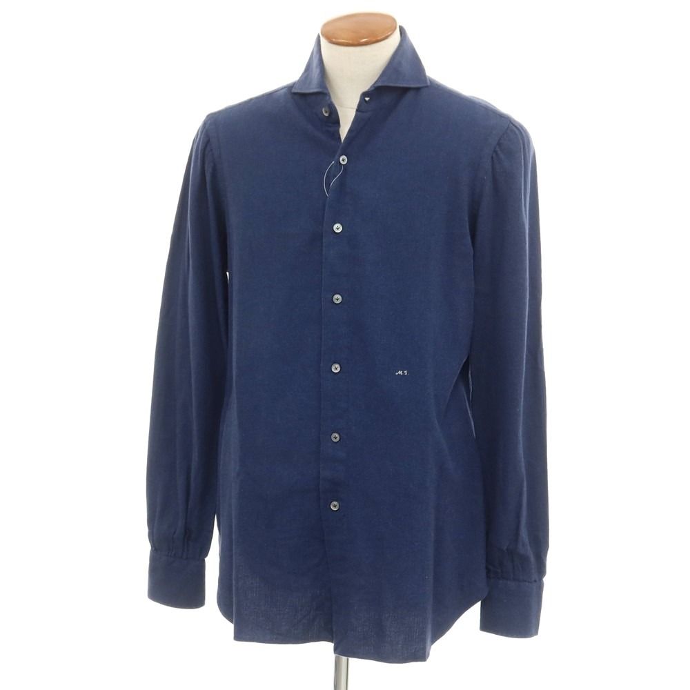 【中古】フィナモレ Finamore MICHAEL JONDRAL別注 コットン ホリゾンタルカラー カジュアルシャツ ネイビー【サイズ表記なし（M位）】【メンズ】
