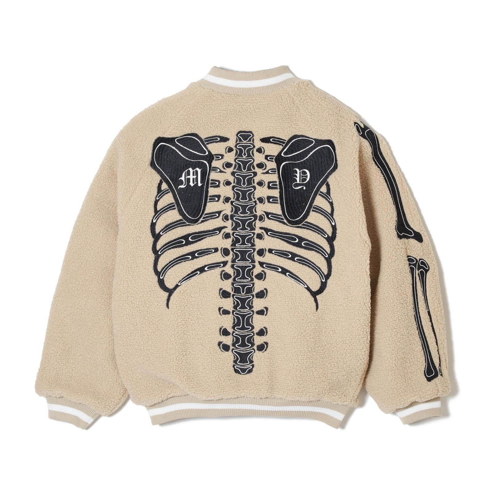 MAYO BONES EMBROIDERY REVERSIBLE BOMBER JACKET - BEIGE × BLACK