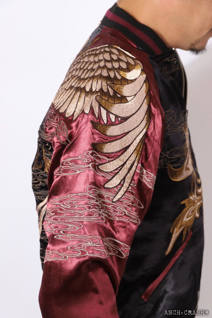 絡繰魂 和柄 リバーシブル 刺繍 スカジャン 龍×鳳凰天界決戦 刺繍