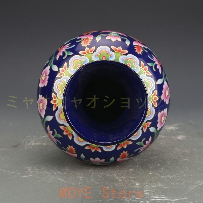 大清乾隆藍地琺瑯彩纏枝紋花瓶 景徳鎮 陶磁器 装飾品 現代 置物 WWW_IBETON_RU