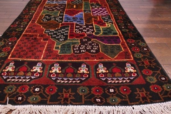 RAGU026 寛ぎスペースにトライバルラグ 145cm×79cm アフガン地図 ウール絨毯 アンティーク家具 ヴィンテージ ギャッベ