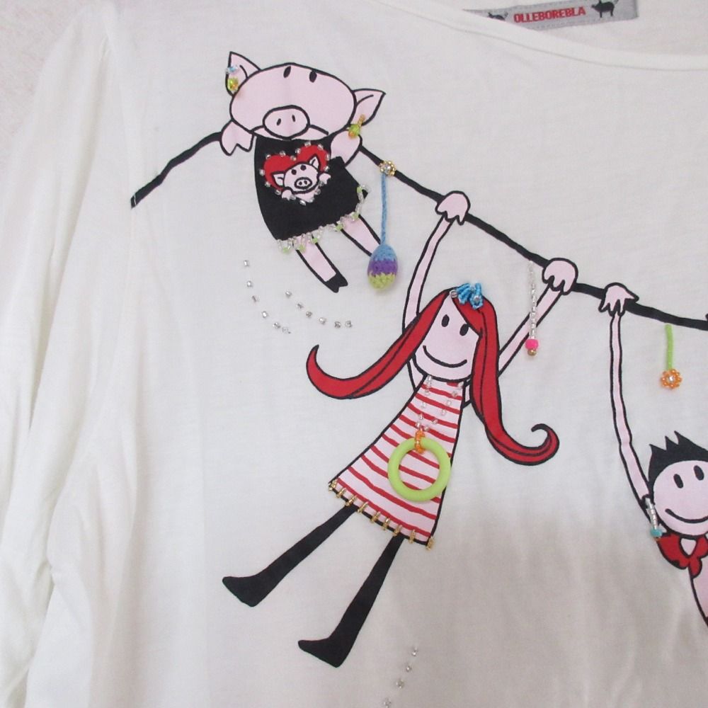 美品 OLLEBOREBLA アルベロベロ オレボレブラ ぶたさん フリルカットソー Tシャツ ホワイト レディース 古着 中古 美品 OLLEBOREBLA アルベロベロ オレボレブラ ぶたさん フリル