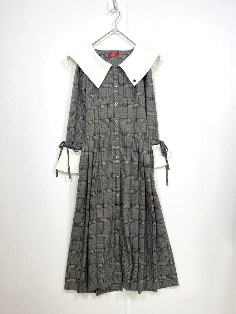 dazzlin ダズリン 定価16500円 POLO BCS コラボ ビッグ サイドプリーツ ワンピース sizeS|グレー ◎レディース