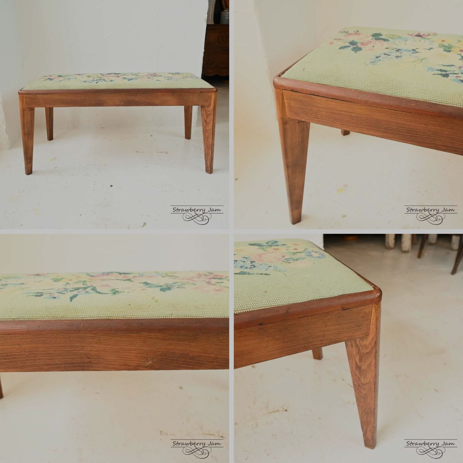 L3612-61 英国アンティーク プチポワン スツール フットスツール 花柄