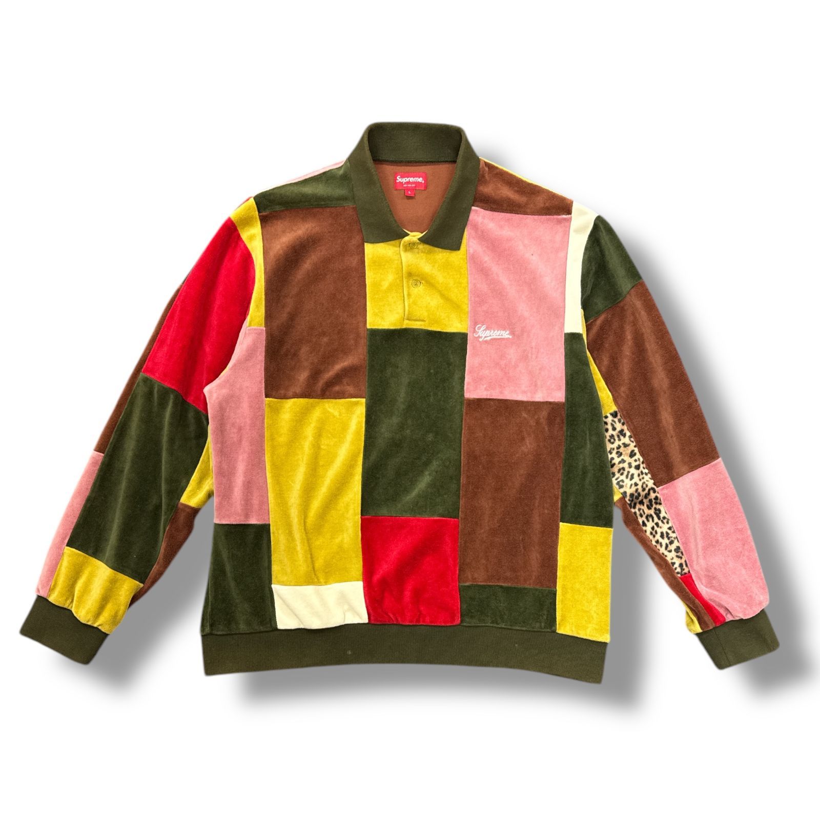国内正規 参考上代16500円 Supreme 20AW Patchwork Velour L/S Polo