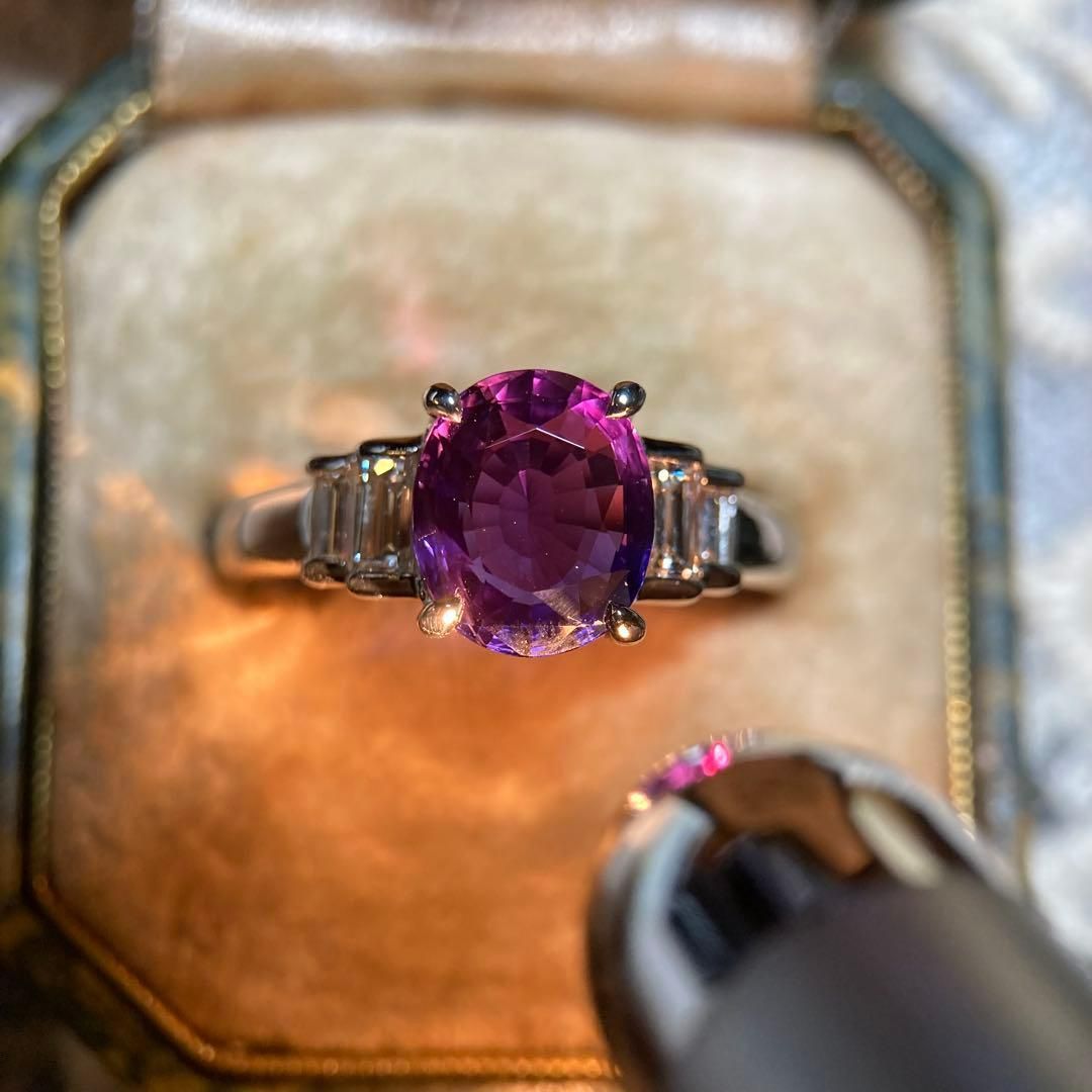 pt900 非加熱 劇的 チェンジサファイア 2.498ct ダイヤモンド リング 指輪｜鑑別書付き