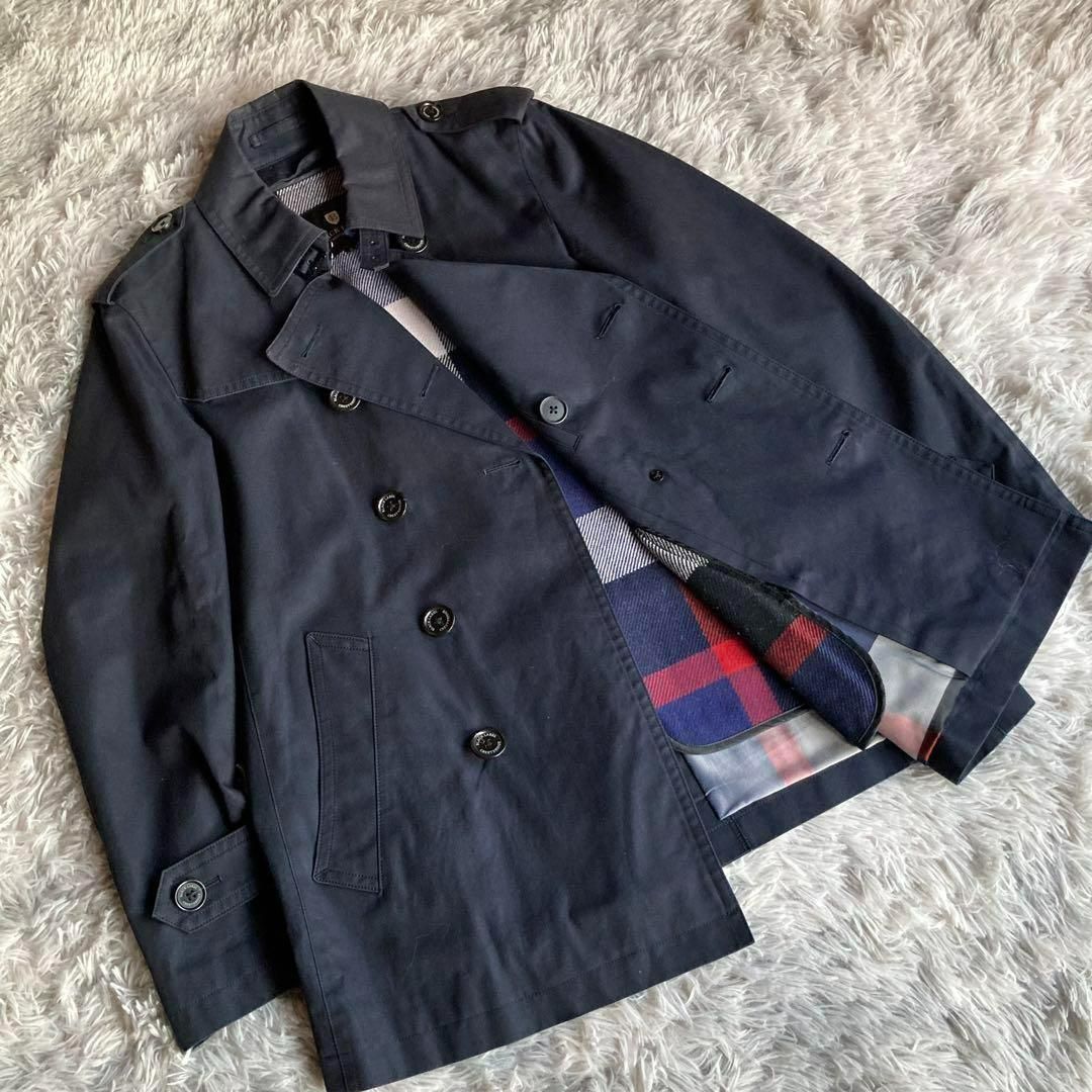 BLACK LABELクレストブリッジ 裏地チェック ダブルブレストコート BLACK LABELクレストブリッジ 裏地チェック ダブルブレストコート