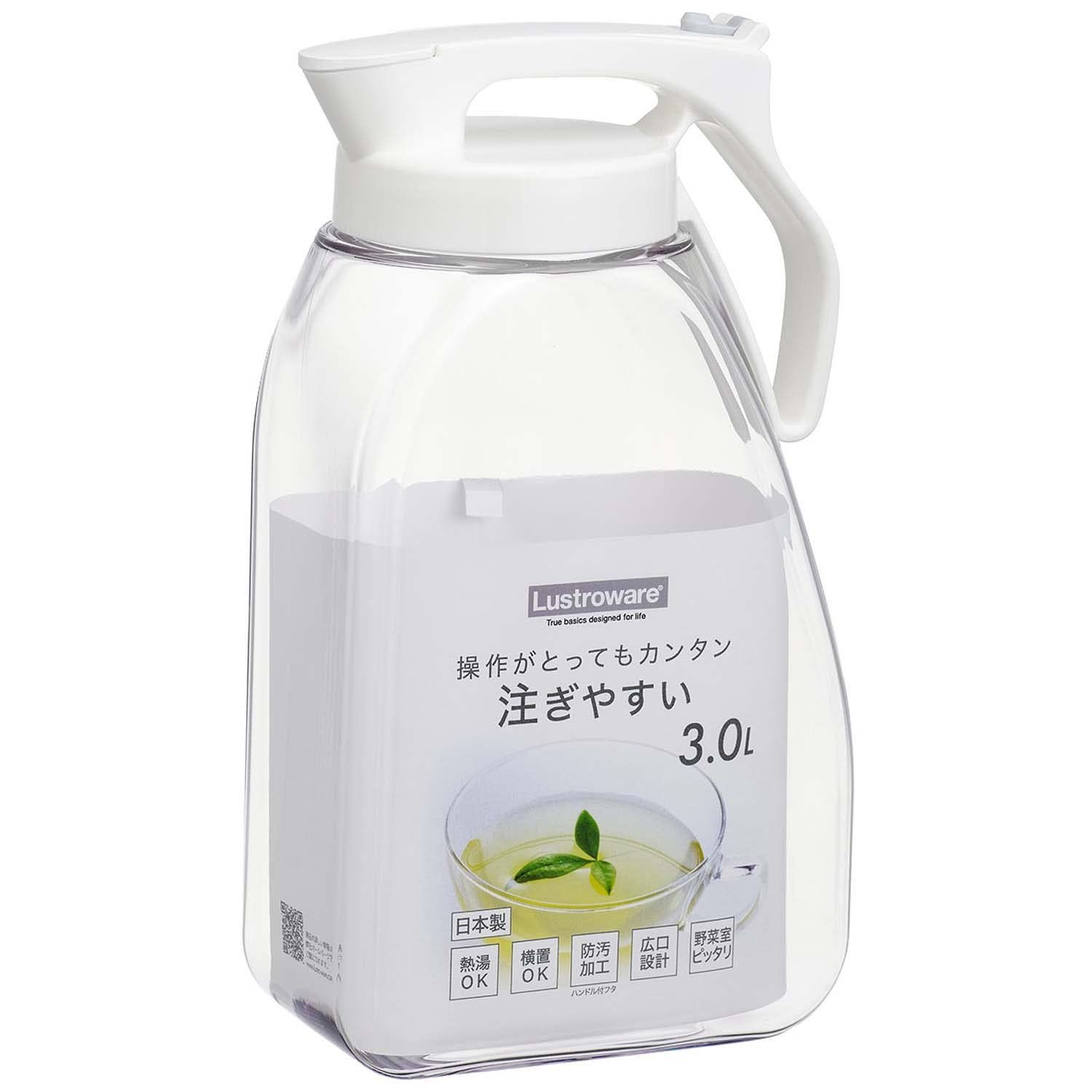 ワンプッシュピッチャー 冷水筒 耐熱 縦横置き 3.0L ホワイト 岩崎工業 幅17×奥行10.2×高さ29.8cm K-1289 WH