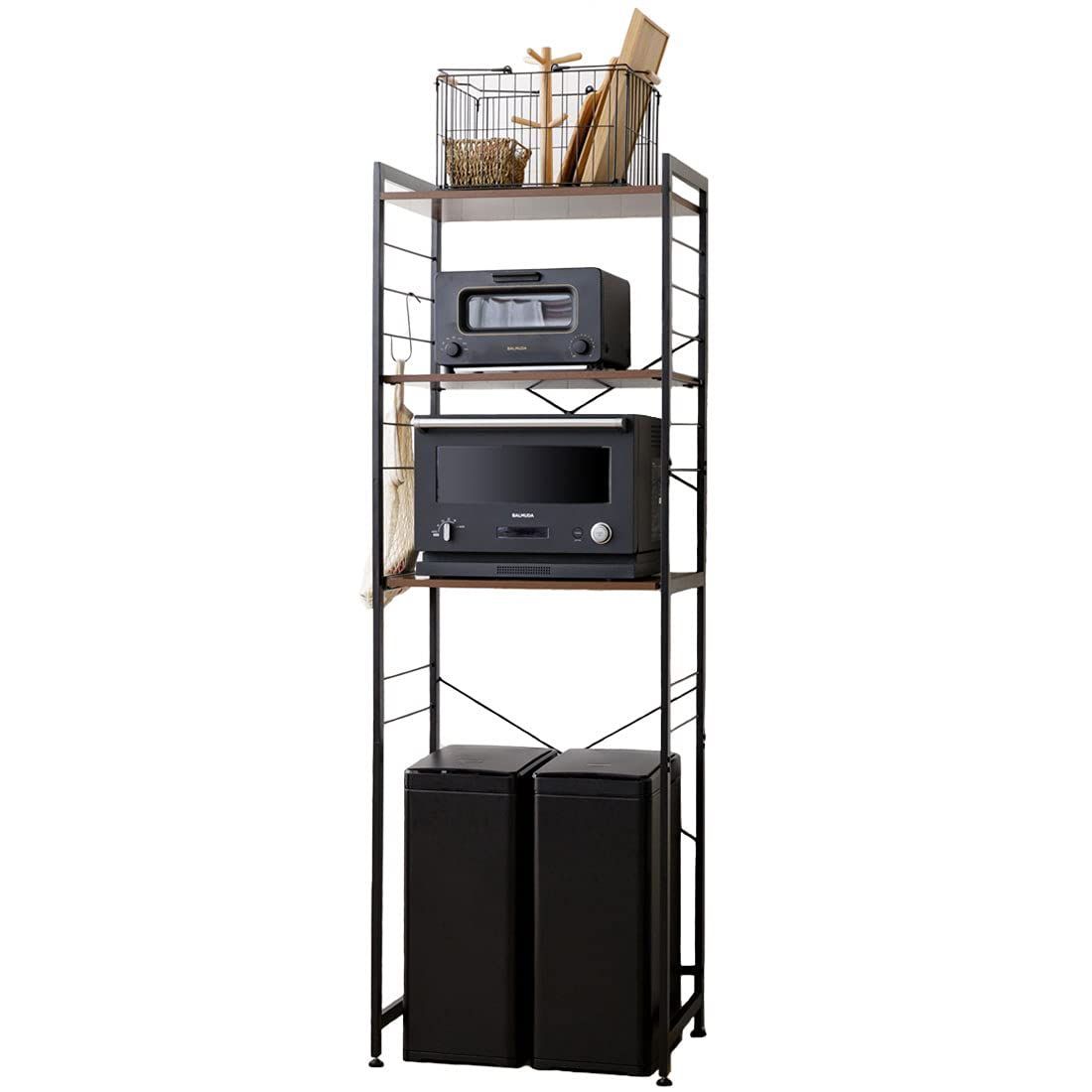 ♥ エムール キッチンラック ゴミ箱上ラック レンジ台 幅60 スリム キッチン 収納 棚 スライド レンジボード 4段 ゴミ箱が置ける HEIM ブラック