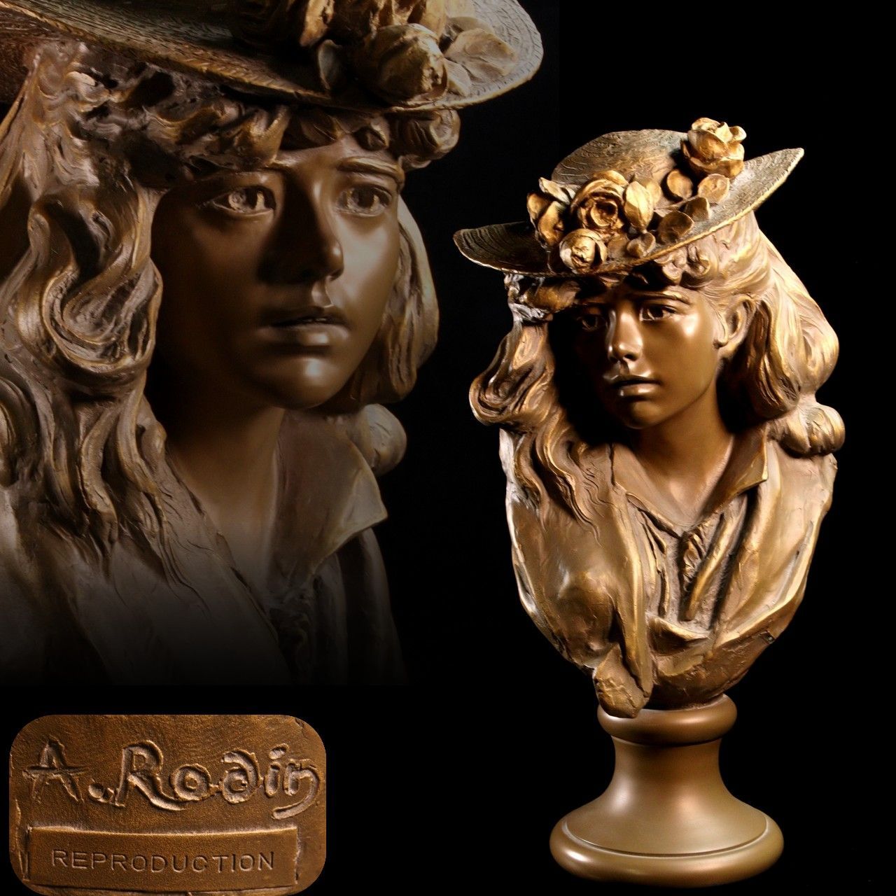 Auguste Rodin オーギュスト ロダン 花飾りのある帽子をかぶった少女 オーギュスト・ロダン ブロンズ製 「花飾りの帽子の少女」 56cm