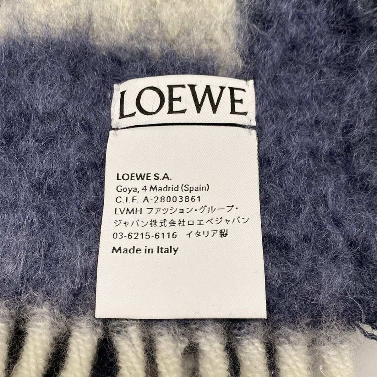 LOEWE ネイビー マフラー LOEWE ロエベ ANAGRAM SCARF ウール+カシミヤ バイカラー