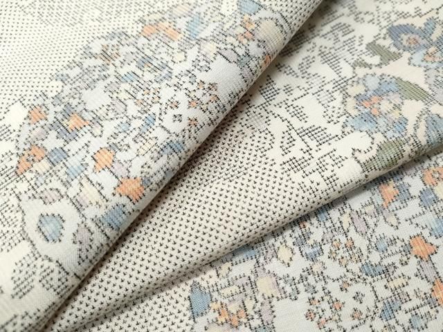 平和屋着物●本場大島紬　白大島　9マルキ　雪輪草花文　正絹　逸品　CAAS6723yc 平和屋着物○本場大島紬 白大島 9マルキ 雪輪草花文 正絹 逸品