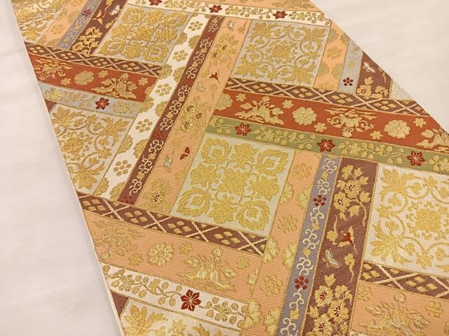 平和屋着物◎西陣の名門 本家加納 六通柄袋帯 花鳥文 金糸 正絹