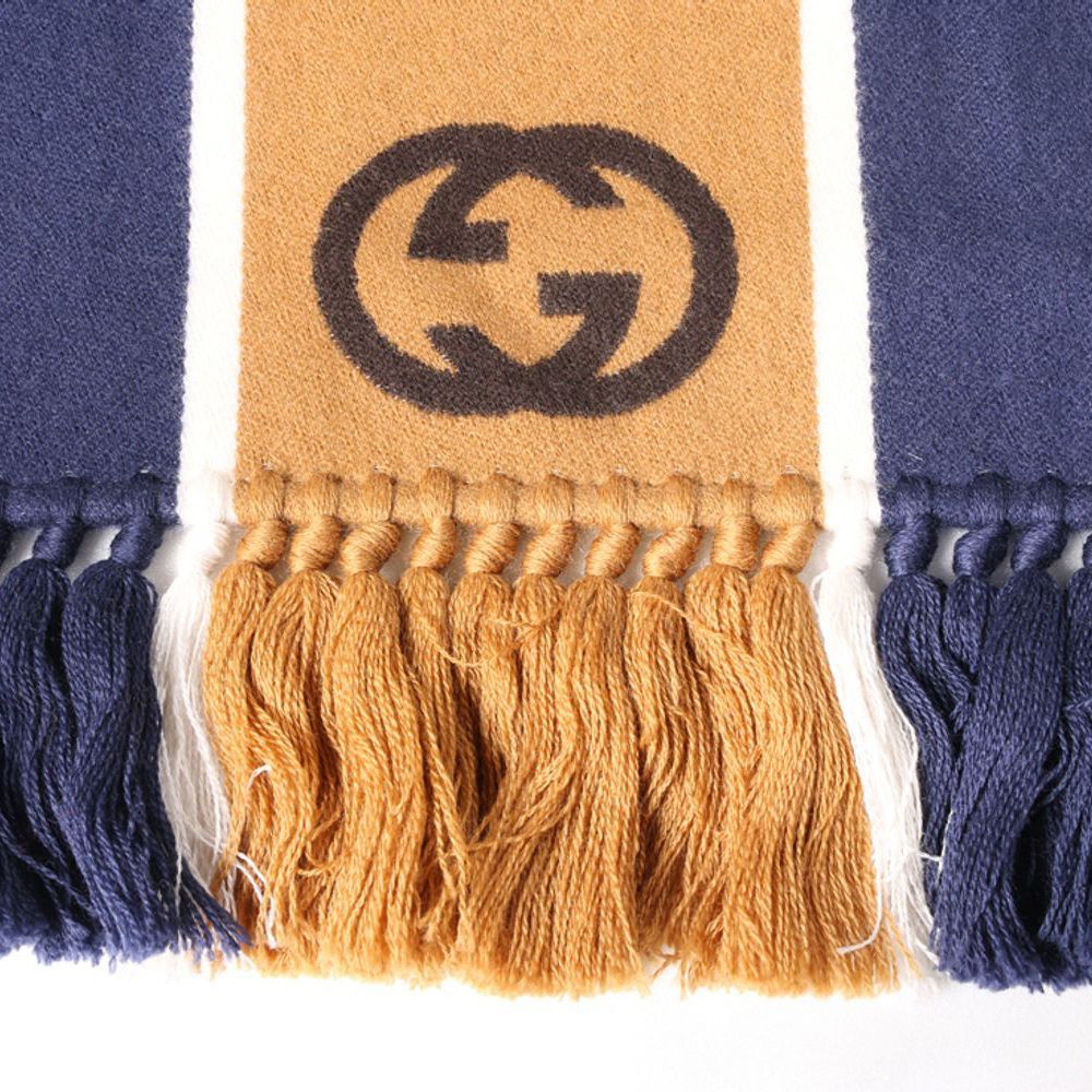 38 GUCCI マフラー ストール 男女兼用 ウール混 ネイビー 575605