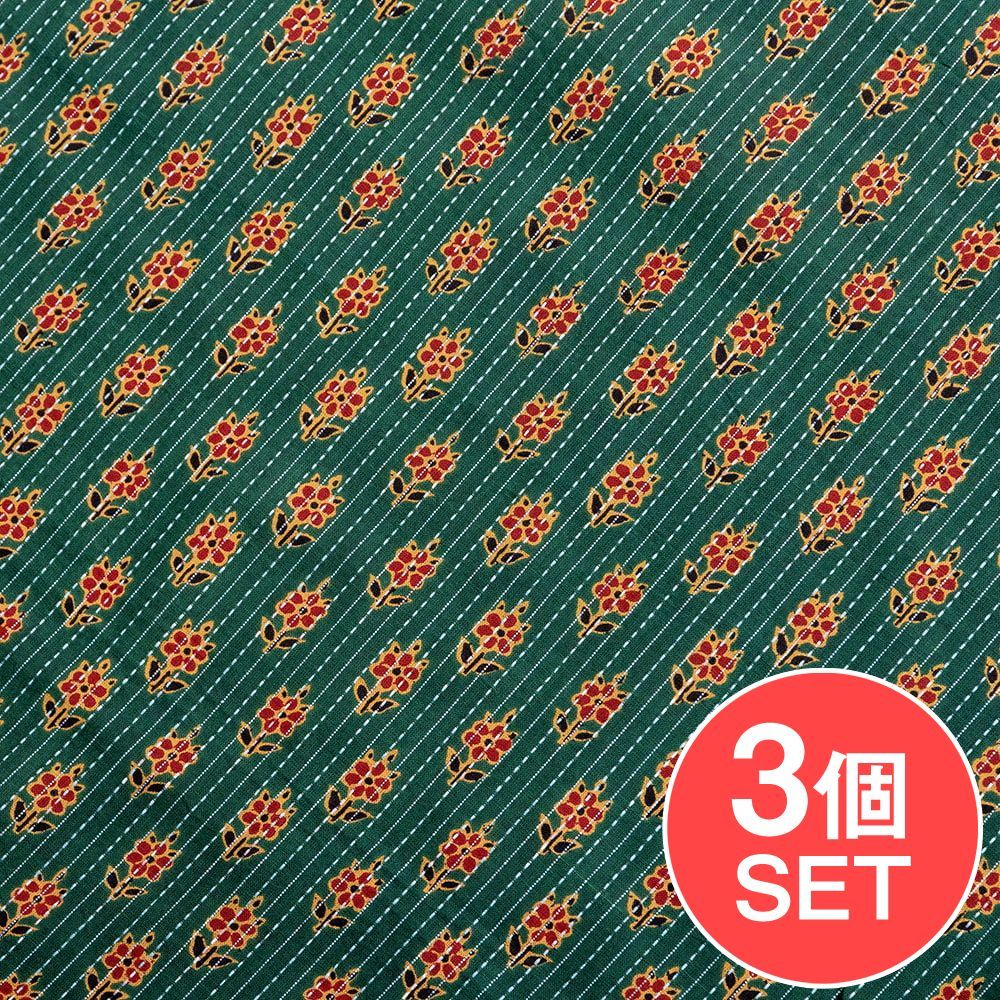 【3個セット】〔1m切単位り売り〕カンタ刺繍がかわいい　ボタニカルデザインの布　フォレスト系〔幅約108cm〕 / セッ