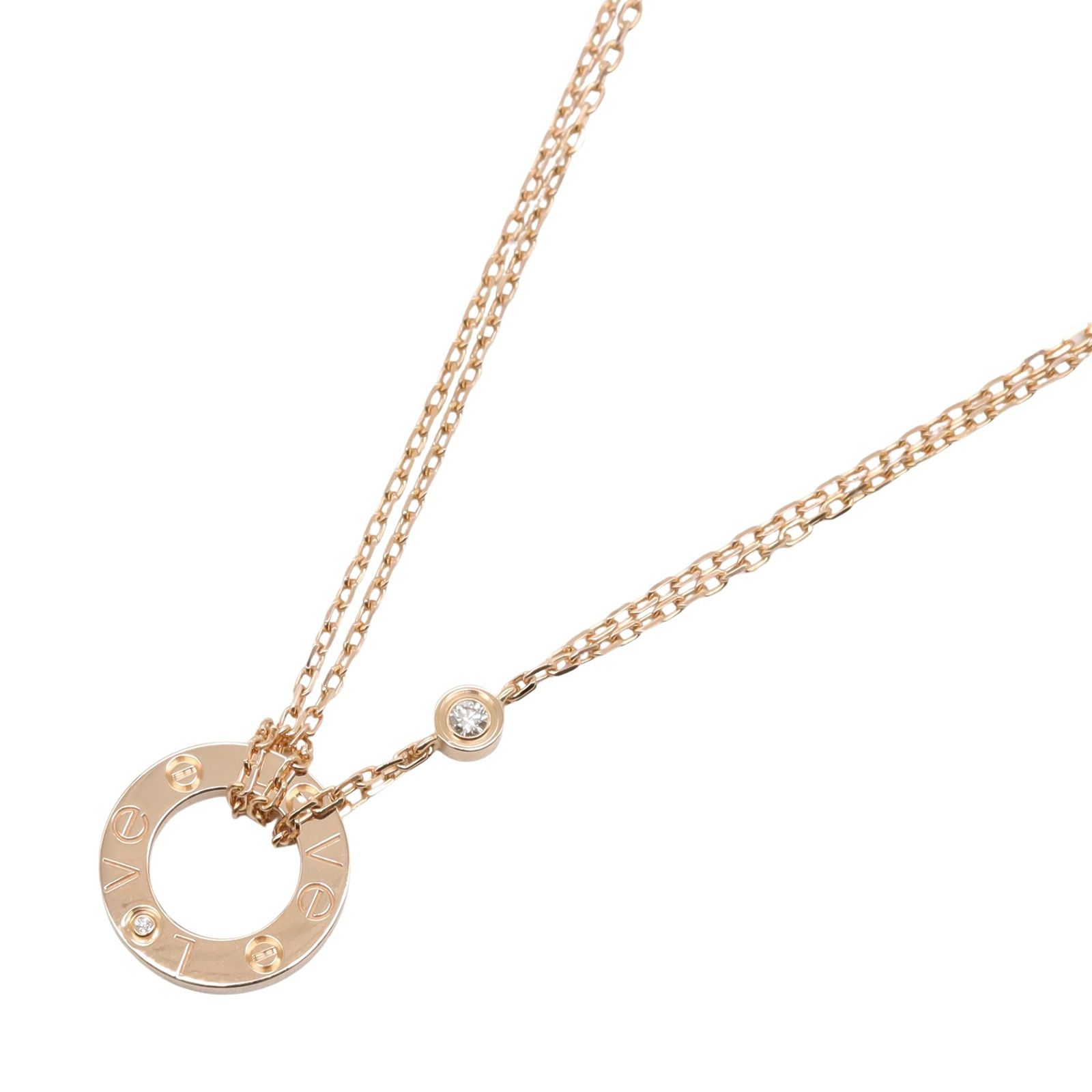 カルティエ CARTIER ネックレス ラブサークルネックレス 2PD 首回42|45㎝ K18PG ピンクゴールド ダイヤモンド ラブサークルネックレス 2PD レディース Used A