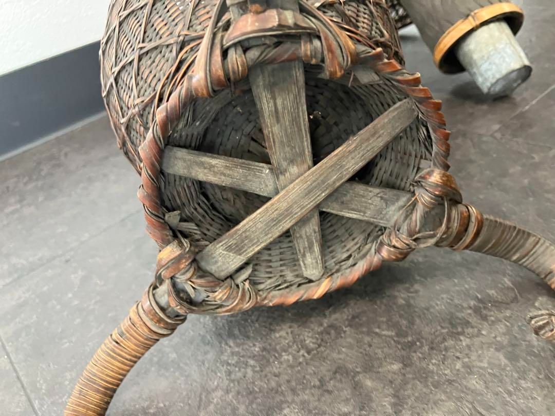 節約 古美術 生花 竹籠 花籠 唐物 花器 三足 古道具 籐