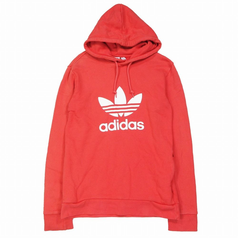 アディダス　パーカー　赤　XS　トレフォイル　スウェット　裏起毛　刺繍ロゴ 中古 adidas レディースパーカー XS トレフォイルロゴパーカー