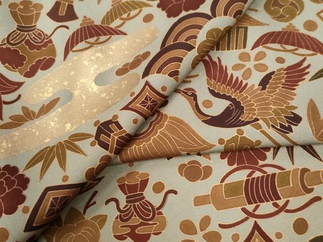 平和屋着物○上質な小紋 霞吉祥草花文 鬼しぼ縮緬 正絹 逸品