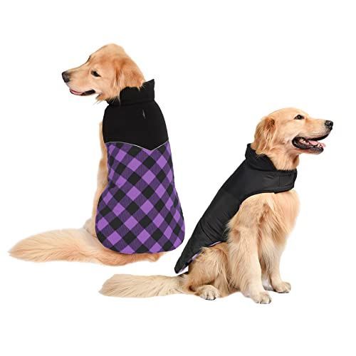 パープル_XXL 犬服 ペット 秋冬綿服 小型犬 中型犬 大型犬 向け リバーシブル ダウン風 ベスト ジッパー穴付き 袖なし マジックテープ着脱簡単 コート ジャケット 洋服 パーカー 寒さ対策 雪?
