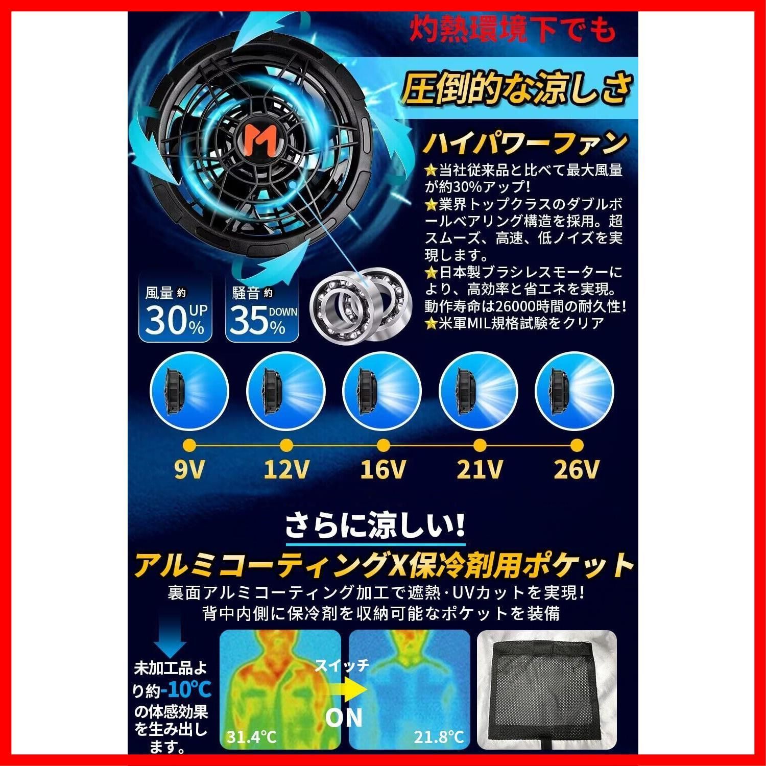 空調作業服 ファン付きベスト 26V ファンバッテリーセット Meizoon 25000mAh 最大40時間連続使用 2種類電圧駆動モード 5段階風量切替 ファン付き作業着 アルミコーティング 夏 熱中症対策 男女兼用 STEELWINDOWSANDDOORS_COM