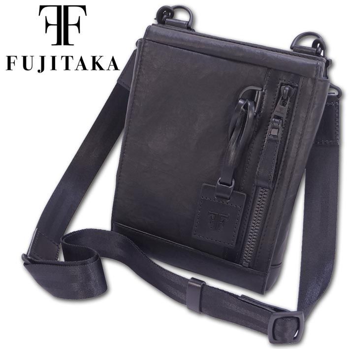 フジタカ FT by FUJITAKA レザー スモールショルダーバッグ ホーク デロリアン メンズ ブラック 黒 日本製 定価35,200円 コンパクト サコッシュ エコーレザー 本革 牛革 ミニショルダーバッグ