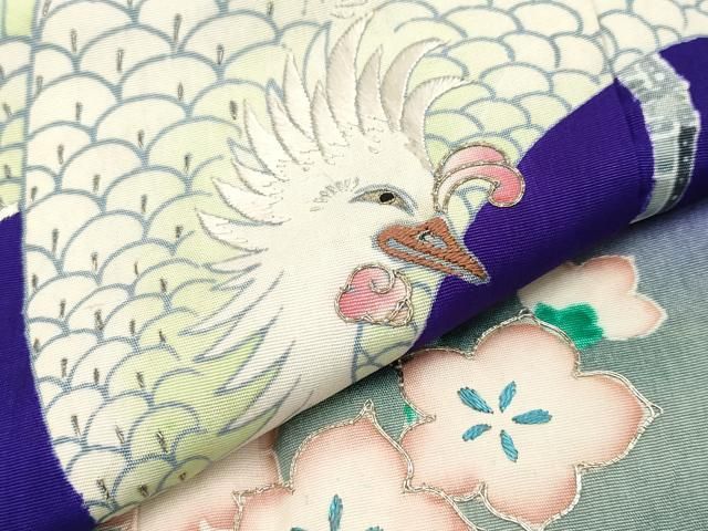 (あ850)アンティーク振袖㊗️幾何学模様 金駒刺繍の鳳凰✨️③点セット 平和屋着物□極上 アンティーク 大正ロマン 中国三大刺繍 相良