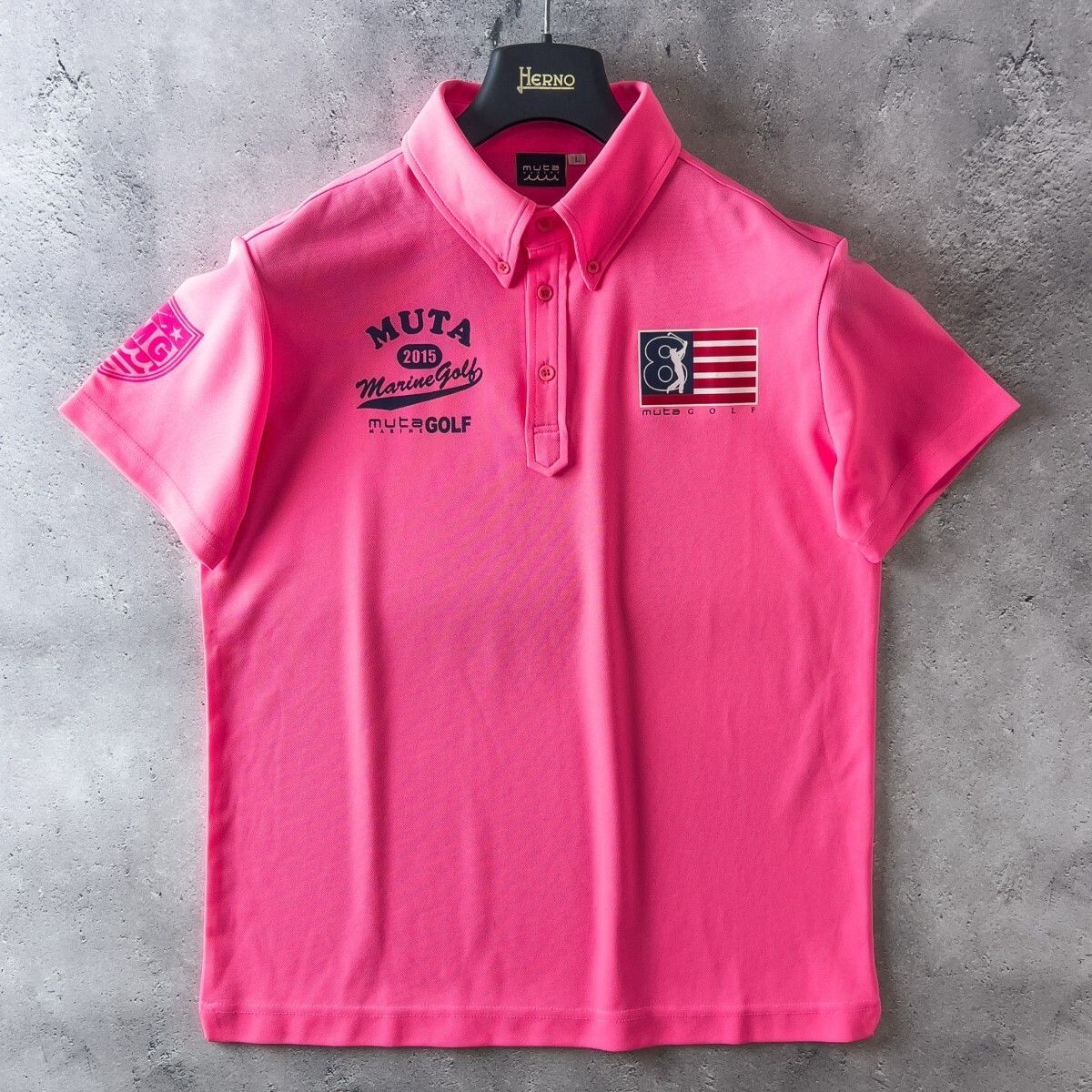 muta GOLF ムータ ゴルフ トップス ポロシャツ M 蛍光ピンク 未使用 muta - ムータマリン ゴルフ 半袖 ポロシャツ メンズ L ピンク