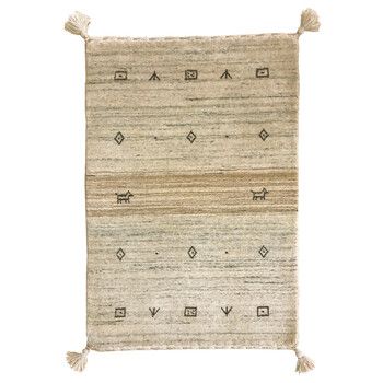 無染色ウールの特別ギャッベ 玄関マット 約45×75cm 屋内 なめらか ソフトタッチ LORRI BUFF L16