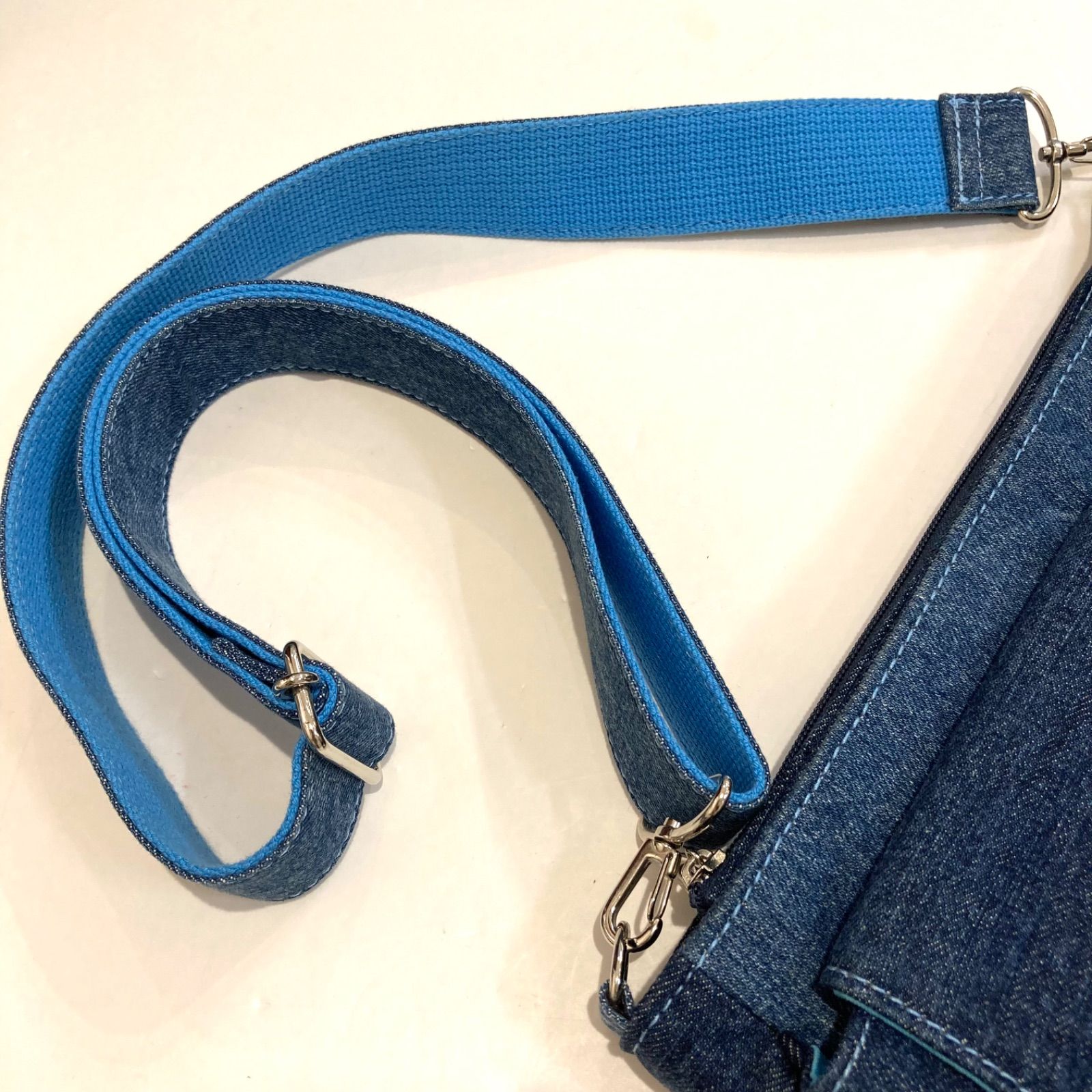 ichinoi イチノイ 京都一の井 リメイクデニム ショルダーバッグ パッチワーク ロゴ入り 参考定価¥38500 ブルー レッド レディース ゴーゴー古着マルイ草加店2250