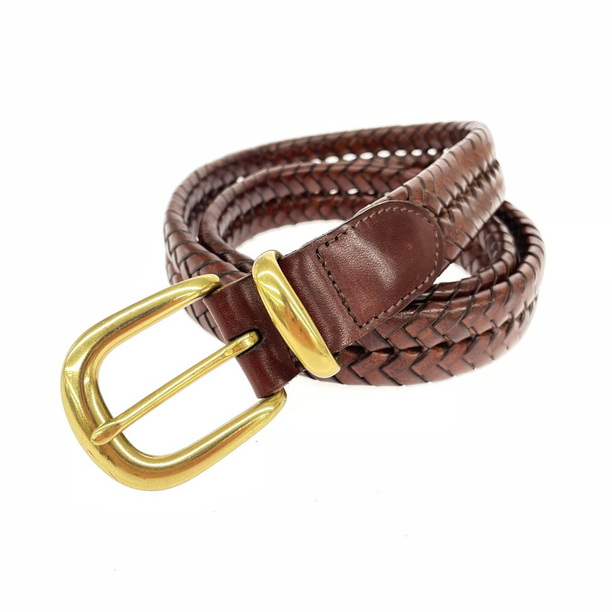 美品　COACH　5922　ベルト　編み　ブラウン　レザー 保存袋付き！】COACH コーチ 編み込み レザーベルト ブラウン