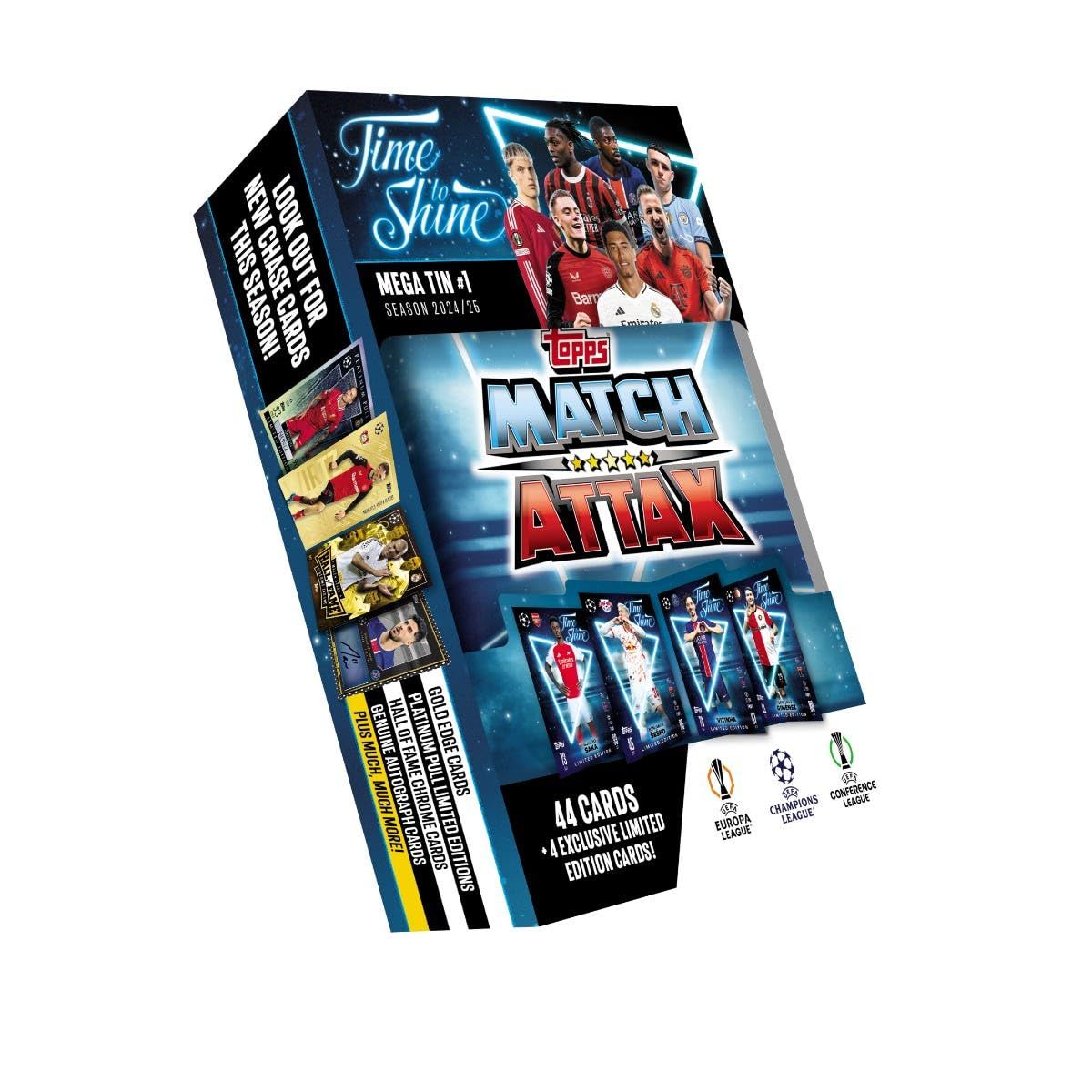 Topps Match Attax 24|25 - ランダムメガ缶 - マッチアタックスカード44枚と LE4枚入り