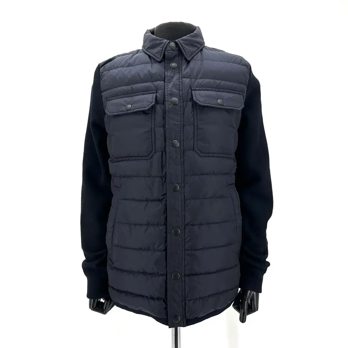 モンクレール ニットダウンジャケット ネイビー ボタン付き 中古・古着通販】MONCLER (モンクレール) ニットダウン切替