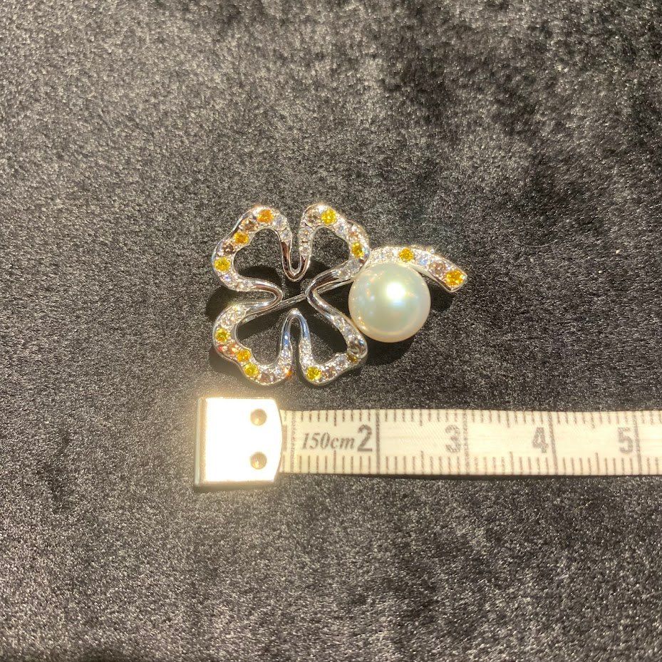 ♪ミキモト クローバー 18金ブローチ 本真珠 ダイアモンド0.72ct ♪ミキモト クローバー 18金ブローチ 本真珠 ダイアモンド0.72ct