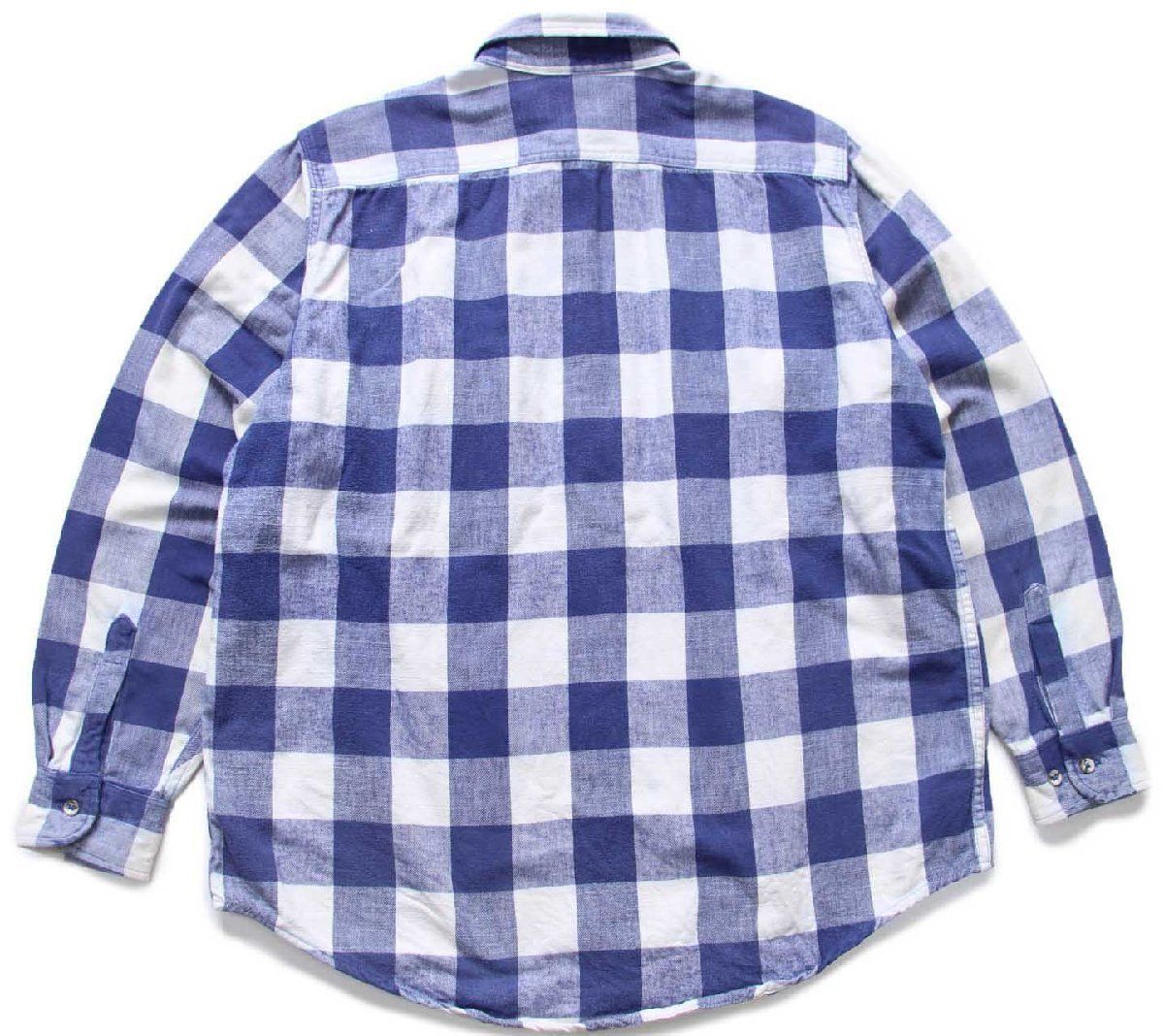 90s STJOHN SBAY ブロックチェック コットン フランネルシャツ 薄紺×白 BIG TALL 1XL バッファロー JCPenney ビッグサイズ
